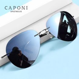Sunglasses CAPONI Rimless Avation Sun Glasses For Men Discoloration Driving Fishing Polarized Sunglasses Light Weight Shades Male BS7466 230713
