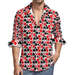 Men's Casual Shirts Poker Print Male Hearts Diamonds Clubs Spades Shirt Long Sleeve Trending Funny Blouses Custom Clothes Plus Size