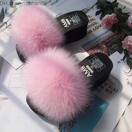 Slippers Fashionable summer wedge-shaped women's fur slider fluffy real fox fur slider soft platform shoes home slider women's fur flip Z230717