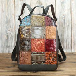 School Bags Nesitu Unique High Quality Vintage Colourful Genuine Leather Women's Backpack Female Girl Lady Travel MB002