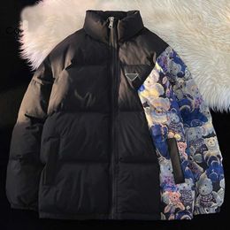 Autumn and winter men's stand collar printed short down jacket, high quality white duck down filled fluffy, soft and warm, printed patchwork fashion and novel.