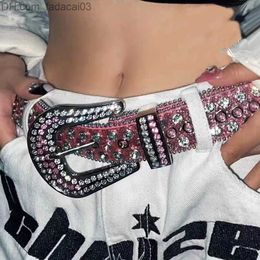 Belts Emo Y2k Korean Gothic Punk Jeans Rivet Buckle Designer Waist Elastic Belt Women's Rhinestone Belt Accessories Z230713