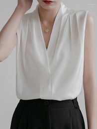 Women's Blouses In Summer Top Loose Stylish Elegant V-Neck Simple Commuter Satin Sleeveless Suit With Chiffon Shirt Inside