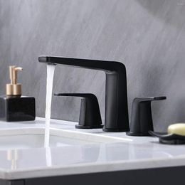Bathroom Sink Faucets Modern Solid Brass 2-Handle 3 Hole Widespread Matte Black Faucet Lavatory Vanity Cold Deck Mount