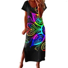 Casual Dresses Ladies Fashion Loose Comfortable Short Sleeve Mid Length Printed Dress