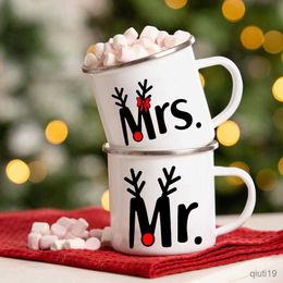 Mugs Mr and Mrs Enamel Coffee Mugs Wedding Party Beer Drink Water Cups Creative Breakfast Dessert Milk Cup Bride and Groom Gift Mug R230713