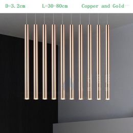 Pendant Lamps D3.2cm L 30-80cm 3w Pipe Golden Copper Tube Moderna Pendent Lighting Indoor Table Hanging Light Fixtures Lamparas Rope Lamp