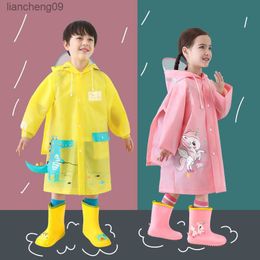 Cartoon Dinosaur Kids Rain Coat Children Windproof Poncho Boys Girls Rainwear Student Green Outdoor Waterproof Raincoats L230620