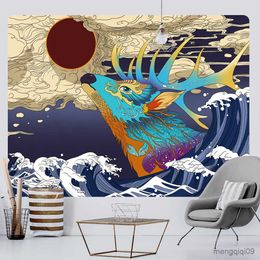 Tapestries Japanese style ocean wave home decor art tapestry bohemian decor yoga mat hippie yoga mat sofa blanket bed sheet R230713