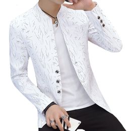 Men's Suits Blazers Men's Printed Small Suit Male Korean Version of The Self-cultivation Stand-up Collar Chinese Tunic Casual Suit Thin Jacket Youth 230712