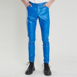 Men's Pants Leather Spring And Autumn Korean Version Slim Small Foot Tight Stretch Trend Motorcycle Long