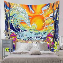 Tapestries Aesthetic Colourful Waves Sun Tapestry Wall Hanging Large Fabric Tapestry Wall Hanging Boho Hippie Cloth Dorm Room Decor R230713