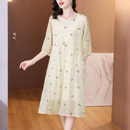 Party Dresses 2023 Summer Fashion Women's Slimming Temperament Seven-point Sleeve Loose Casual Chic Age-reducing Chiffon One-piece