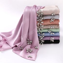 Women Muslim Bubble Chiffon High Quality Hijab Shawls Stitch Necklace Floral Wrap Islamic Ramadan Hijabs Scarves