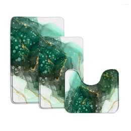 Bath Mats Abstract Marble Mat Set Gold Lines Green Texture Pattern Modern Home Floor Carpet Bathroom Decor Non-Slip Rugs U-Shape