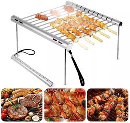 BBQ Tools Accessories Mini Pocket Foldable Assemble Type Stainless Steel BBQ Grill Rack Camping Mini BBQ Grill Bracket Barbecue Grill Tools 230712