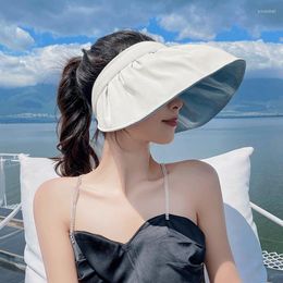 Wide Brim Hats Korean Version Summer Female Small Fresh Dome Shell Hat Empty Top Sunscreen Two-Color Candy Face Shade Black Rubber Large