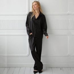 Women's Two Piece Pants Women Pajamas Black Suit Long Pant Sets Loose Matching Spring Summer Loungewear Set Conjuntos De Mujer 2 Piezas