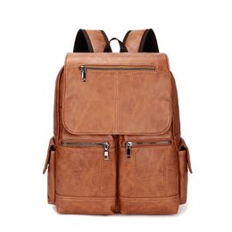 School Bags Vintage Leather Teenage Backpacks Retro Fashion Schoolbag Man Multifunctional Backpack Men Zipper Designer Large Capacity Bag 230712