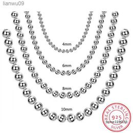 925 Sterling Silver 10mm|8mm|4mm Smooth Beads Ball Chain Necklace For Women Trendy Wedding Engagement Jewelry Free Shipping