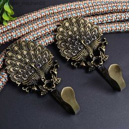 Curtain Poles 2PCs Peacock Curtain Hook Lacing Tassel Brush Clothes Hanger Hat Hook Curtain Accessories Hook Decoration Z230713