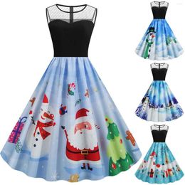 Casual Dresses Women'S Dress Vacation Bohemian Slim Fit Christmas Santa Printed Pattern With Belt Clothes For Women Suit Winter Vestidos