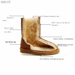 Sponge Mice Classic Genuine Cowhide Leather Snow Boots 100% Wool Women Boots Warm Winter Shoes For Women Large Size 34-44 L230704