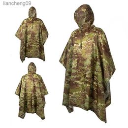 3 in 1 Functional Camo Raincoat Backpack Rain Cover Hiking Cycling Poncho Waterproof Tent Outdoor Camping Shade Tent Picnic Mat L230620