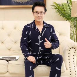 Men's Sleepwear Cotton Pajamas Sets Men Spring Autumn Pyjamas Turn-Down Collar Loose Homewear Leisure Nightclothes