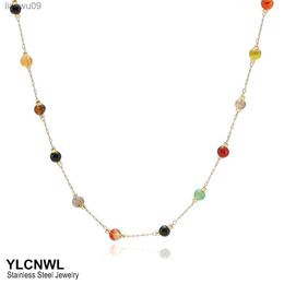 Stainless Steel Natural Stone Bead Necklaces For Women 2022 Statement Gold Plated Choker Chain Necklace Trend Jewellery 1630 Inch L230704