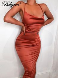 Urban Sexy Dresses Dulzura Neon Satin Lace Up 2023 Summer Women Bodycon Long Midi Dress Sleeveless Backless Elegant Party Outfits Club Clothes 230712