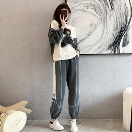 Women's Two Piece Pants Large Size Fashion Casual Sports Suit 2023 Spring And Autumn Thin Bear Sweater Two-piece Korean Version