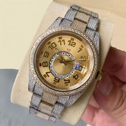 Full Diamond Watch Mens Automatic Mechanical Watches 41mm With Diamond-studded Steel Bracelet Fashion Business Wristwatch Montre d255l