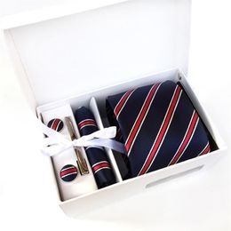 New Fashion Brand Striped Men Neck Ties Clip Hanky Cufflinks box sets Formal Wear Business Wedding Party Tie for Mens K02250q