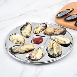 Plates Stainless Steel Oystr Plate 8 Slots Oyster Serving Grilling Pan For Oysters Sauce Lemons Seafood Tray Home Restaurant Dish