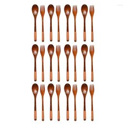 Dinnerware Sets 24 Pcs Wooden 9 Inchjapanese Spoon Fork Set Kitchen Tableware Natural Wood Cutlery Dinner