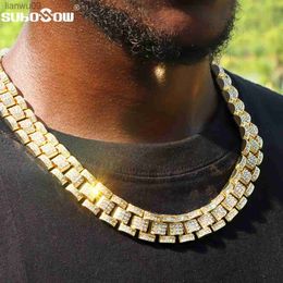 Hip Hop Iced Out Chains Band Cuban Choker Necklace For Men Rhinestones Gold Silver Colour Miami Cuban Link Chain Jewellery L230704