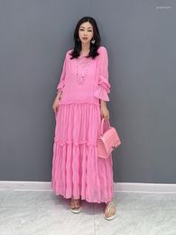 Casual Dresses SuperAen 2023 Summer Korean Style Chiffon Solid Color Women's Long Sleeve Maxi Dress