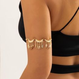Link Bracelets KunJoe Bohemian Metal Leaf Pendant Tassel Arm Cuff Chain For Women Punk Gold Color Upper Armband Bangle Jewelry Gift