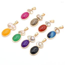 Pendant Necklaces 1pcs Natural Egg Shape Agates Shell Mixed Colour Yellow Green Pendants For Jewellery Making Earrings Necklace Gift Size