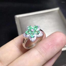 Cluster Rings Woman Ring Natural Emerald Good Colour Beautiful 925 Silver
