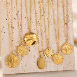 Pendant Necklaces PVD Plated Stainless Steel Necklace For Women Gold Colour Chain Waterproof Jewellery Round Oval Cute Gift