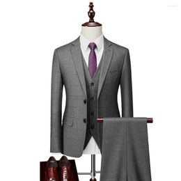 Men's Suits Spring And Autumn Business Plaid Casual Suit Set Korean Version Slim Fit Wedding Groom Men Mens 3 Piece