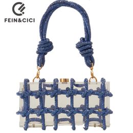 Evening Bags Crystal Embossed Rope Acrylic Clutch Evening Shoulder Bag Crystal Women's Luxury Transparent Party Wedding Knot Bag 230713