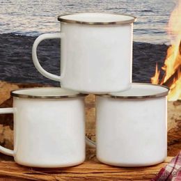 Mugs Vintage Enamel Mug Hiking Cookware Camping Tableware Travel Kitchen Equipment Picnic Utensils Lightweight Heatable Cup Best Gift R230713