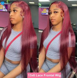 99J Human Hair Wigs 13x4 HD Straight Lace Front Wigs For Black Women Burgundy Deep Wave Lace Frontal Wigs