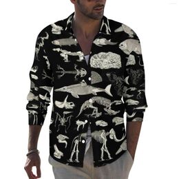 Men's Casual Shirts Various Skeletons Shirt Autumn Paleontology Print Male Fashion Blouses Long Sleeve Pattern Y2K Top Plus Size