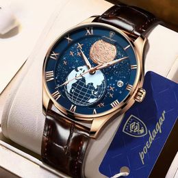 Wristwatches POEDAGAR Brand Luminous Watch Men Luxury Waterproof Ultra Thin Calendar Male Quartz Wristwatches Fashion Genuine Leather Clocks 230712