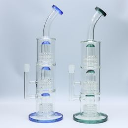 14 Inch Glass Bong Waterpipe Hookah Three Layers of Percs Smoking Pipe Bong for Home with bowl and quartz banger for free
