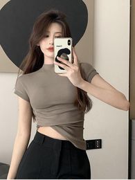 Women's T Shirts Summer Women Short Sleeved T-shirt Solid Color Slim-fitting Tee Korean Version Hipster Half Turtleneck Urban Elegance